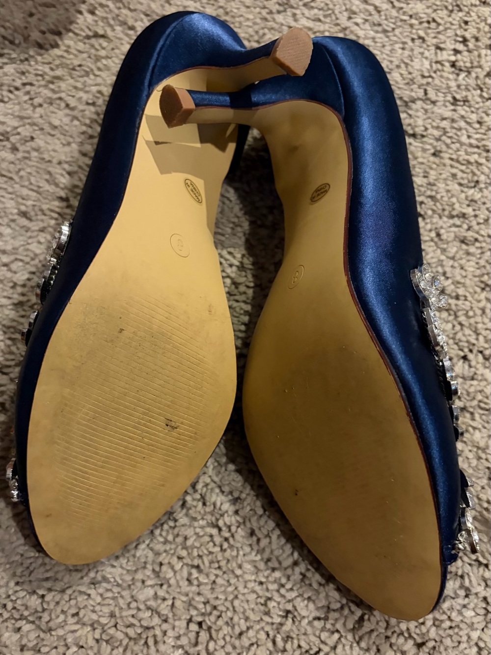 Navy Embellished Peep-Toe Heels. Size 8. - Picture 9 of 9